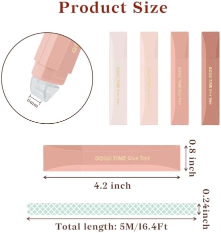 Temiary 4 Pack Double Sided Tape Pen, 16.4 Ft x 0.24 Inch Scrapbook Tape Roller for Crafts, Aesthetic Adhesive Glue Tape Pens for Scrapbooking School Office Journaling Supplies (Pink)