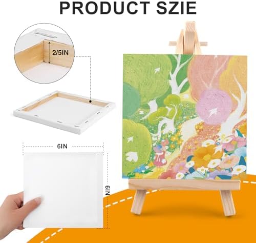 ESRICH Small Stretched Canvas for Painting 6x6 inch, 2/5''Profile Art Primed 8 Pack Canvases for Painting, Cotton Small Professional Blank Paint Canvas for Kids and Art Supplies, for Acrylics, Oils.