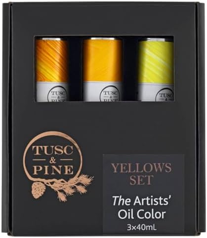 Tusc & Pine Artist Oil Paint - Yellows, Set of 3 40 ml, Non-Yellowing, Rich & Creamy Consistency, Maximum Pigment Load, Small Batch Milled Oil Paints Made in the USA for Professional Artists