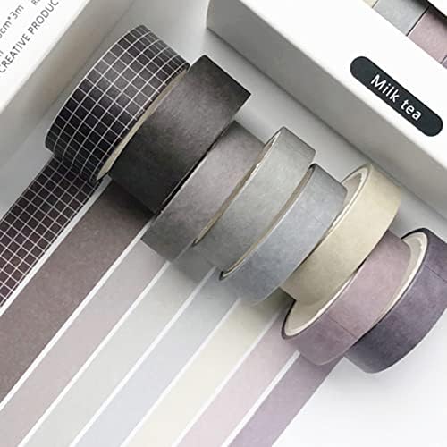YUBBAEX 8 Rolls Basic Washi Tape Set Solid Color Grid Masking Decorative Tapes for Arts, DIY Crafts, Journals, Planners, Scrapbooking, Wrapping (Milk Tea)