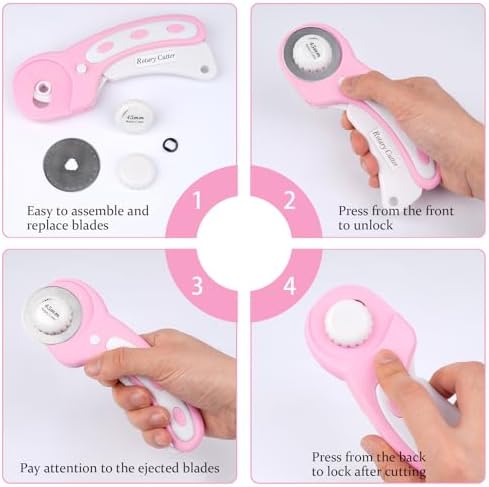45mm Rotary Cutter for Fabric with 5 Extra Blades, Roller, with Safety Lock