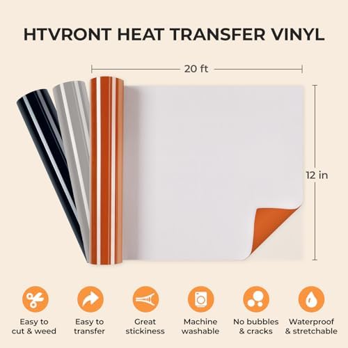 HTVRONT Heat Transfer Vinyl Grey HTV Rolls, 12" x 20ft