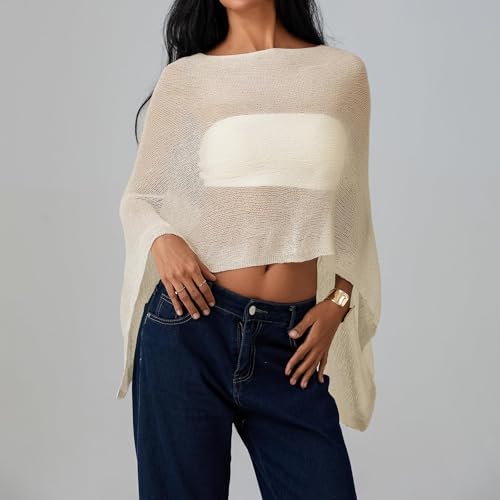 Women Sheer Poncho Top Knit Crochet Irregular Shrug Bolero Shawl Lightweight See Through Beach Cover Up