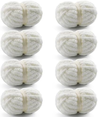 Chunky Yarn for Hand Knitting, White Chunky Chenille Yarn for Crocheting