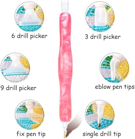 RaySoar Diamond Painting Art Drilling Dot Pen with Tips Nibs Placers Tool Accessories for Adults, Gem Rhinestone Picker Stylus New Hot Pink