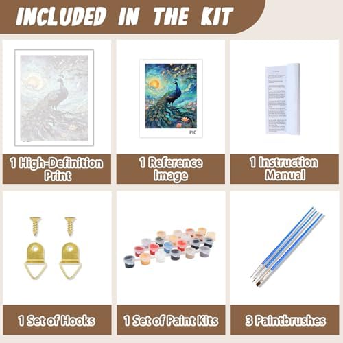 XTCIXAL Paint by Numbers Kit for Adults, Peacock, 16X20 Inch