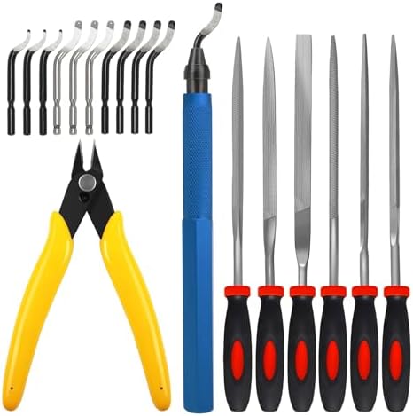 VASTOOLS 18Pcs 3D Printer Deburring Tool Kit - 10 Interchangeable Blades, 6 Needle Files & Micro Wire Cutter for 3D Printing, Resin, Plastic Models & DIY Crafts
