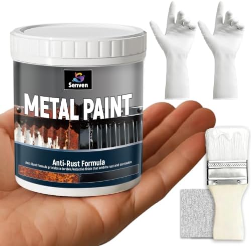 Metal Paint White 5.3oz Waterpoof Anti Rust Preventative White Paint for Metal, Anti Rust Enamel Multi Surface Acrylic White Paints Refinishing Kit for Metals, Gate, Fence, Railing, Craft, Wood, Walls