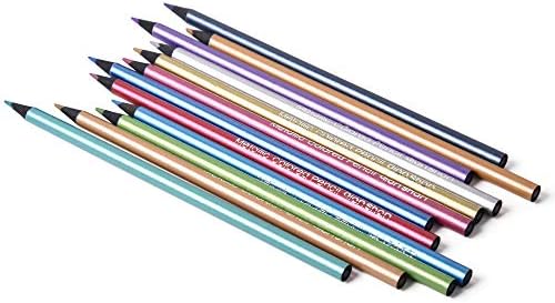 12 Metallic Colored Pencils Oil Based, Pre-sharpened Wooden Color Pencils