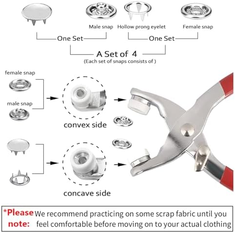 GTAAOY 9.5 mm Metal Snaps Buttons with Snap Pliers, 100 Set, Silver