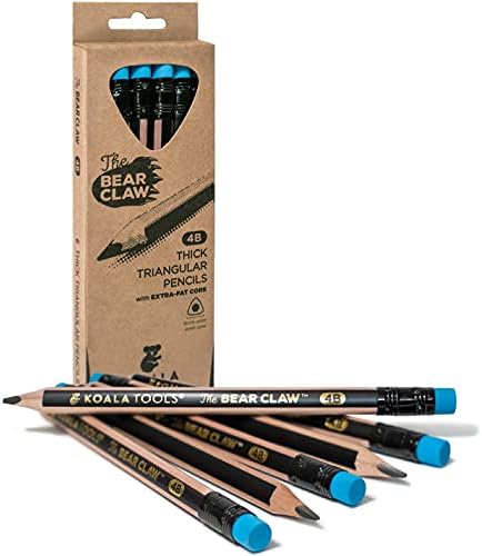 KOALA TOOLS | Bear Claw Pencils 1-Pack (6 Pencils) - Fat, Thick, Triangular Grip, Extra-Fat 4B Graphite Core with Eraser - Suitable for Kids, Art, Drawing, Drafting, Sketching & Shading