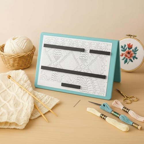 Flutesan 1 Pcs Knitting Pattern Holder, Fold up Cross Stitch Knitting Chart Keeper with Replacement Magnets, Magnetic Cross Stitch Accessories (Folded Size 6.1 x 9 Inch,Mint Blue)