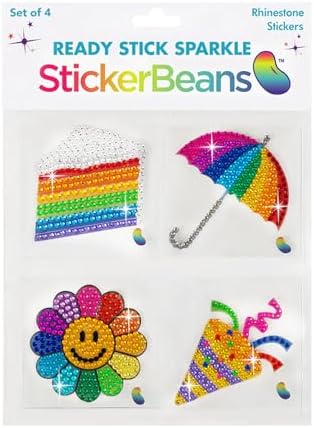 StickerBeans® Rhinestone Stickers - Happiness Sticker Pack, 2” x 2” Each Unique Sparkly Cut-to-Shape for Collecting, Trading, Decorating Laptops, Phone Cases, Scrapbooks
