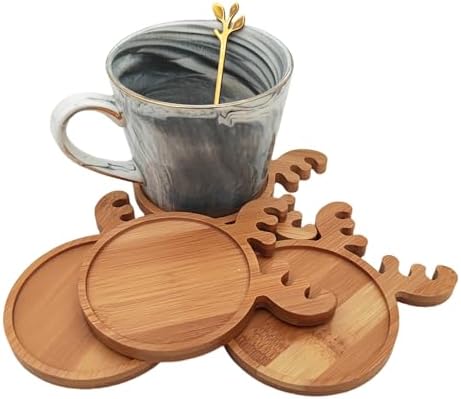 4PCS Mosaic Bamboo Coasters for Crafts, Blank Base Trays, Drinking Cup Coaster, Plant Coaster, Art Plate,DIY Mosaic Supplies (Deer)
