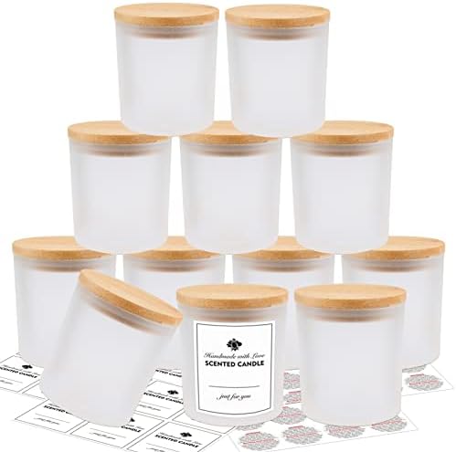 SUPMIND 10oz Frosted Glass Candle Jars with Lids,12pcs for Candle Making