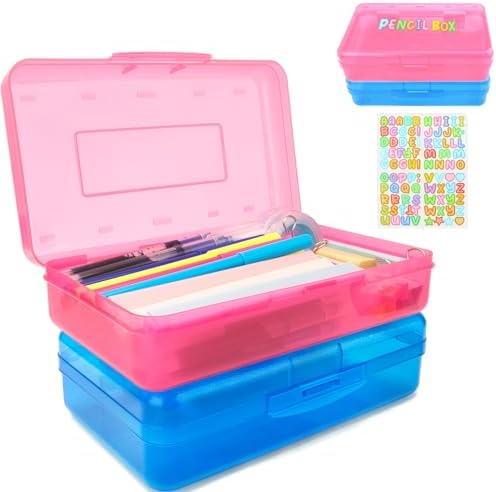 Pink Blue Pencil Case 2 Pack - Large Capacity Plastic Pencil Box Organizer