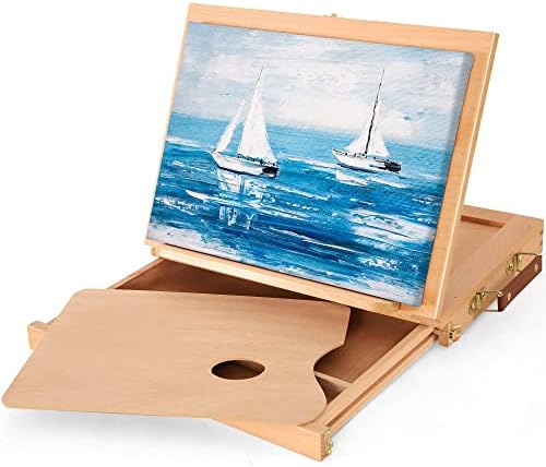 VISWIN Tabletop Easel with Storage Drawer & Palette, Adjustable Portable Beech Wood Sketch Box Table Top Easel for Painting, Desktop Travel Art Easel for Adults, Artists, Students