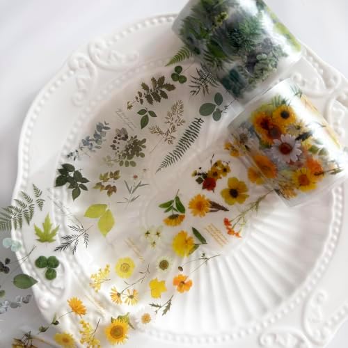 PET Tape Stickers for Scrapbooking Supplies,Floral Journal Stickers for DIY