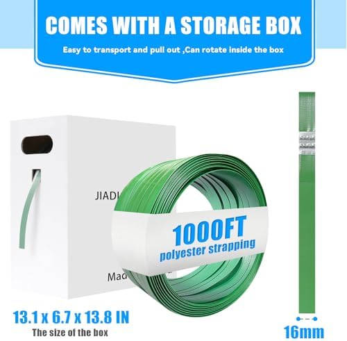 Heavy Duty Banding Strapping kit Contain 5/8"x 1000' Polyester (PET) Packaging Straps & 200 Metal Seals 100 Plastic Edge Protectors Tensioner with Cutter Sealer Tool