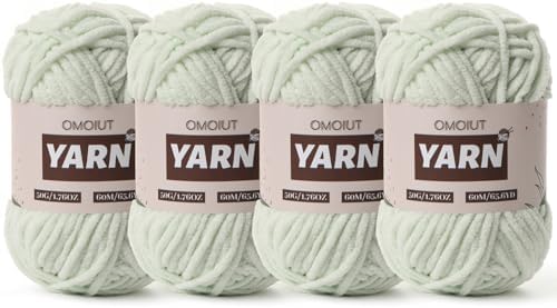 4 Packs Plush Chenille Chunky Crochet Yarn - Baby Yarn for Crocheting Soft - Velvet Yarns Knitting for Blankets Crafts - Fluffy Amigurumi Yarns 200g/262.5yds (4 Fruit Green)