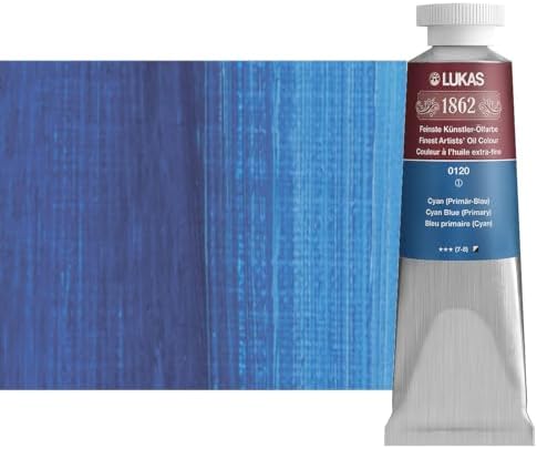 Lukas 1862 Professional German Oil Paint, Cyan Blue (Primart) 37 mL - w/Beeswax & Non-Yellowing Sunflower Oil, Short Drying Time, Smooth, Outstanding Lightfastness