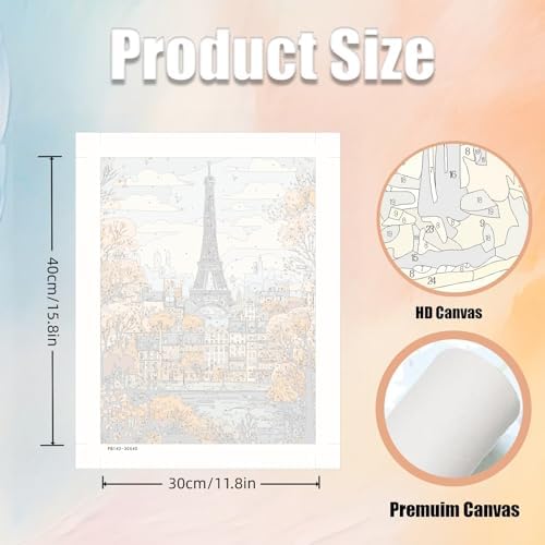 5DDIYART Paint by Numbers for Adults Beginner, Paris Eiffel Tower Paint by Number Kits on Canvas Without Framed,Paint by Easy Acrylic Painting Home Wall Decor 12x16inch