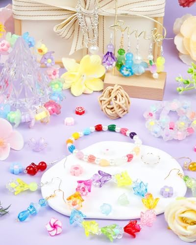 FIVEIZERO Flower Charms, 340PCS Glass Tulip Flower Beads, 17 Colors