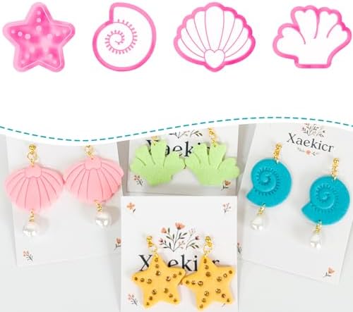 Xaekicr 4PCS Ocean Theme Polymer Clay Cutters Set – Starfish Seashell Clay Earring Cutters – Clay Tools for Polymer Clay Jewelry Making, Beach DIY Crafts Supplies