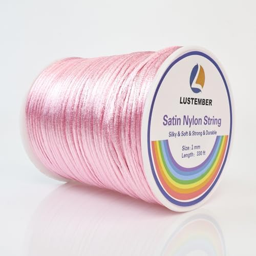 LUSTEMBER 330 Feet Satin Nylon String, 1 mm Silky Smooth Durable Nylon Cord for Jewelry Making, Bracelets, Beading, Necklaces, Macrame, Kumihimo, Rattail, and Chinese Knot Craft
