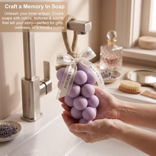 Silicone Grape Soap Mold Kit for DIY Soap Making, with Tool (Cotton Rope, Bow Ribbons, Tweezers), Reusable Soap Making Supplies for Crafts, Gifts & Beginners