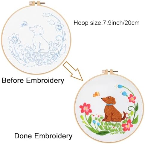 Louise Maelys Floral Dog Embroidery Kit for Beginners Handmade Gift