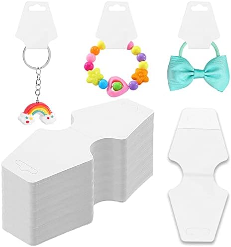 BIKCZEWIN 100PCS Jewelry Packaging for Small Business, Sturdy Self Adhesive Keychain Holder Display Card Hanging Bracelet Cards for Selling Necklace Choker Scrunchies Hair Accessories (White)
