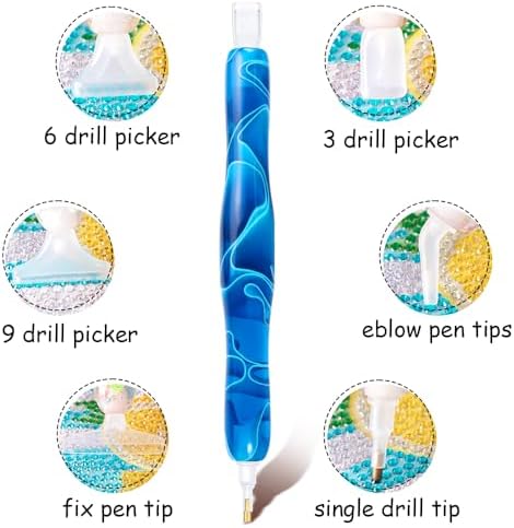 RaySoar Diamond Painting Art Drilling Dot Pen with Tips Nibs Placers Tool Accessories for Adults, Gem Rhinestone Picker Stylus DarkBlue