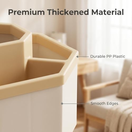 Jekelife 360 Degree Rotating Pen Holder,5-Compartment Desk Organizer,Beige