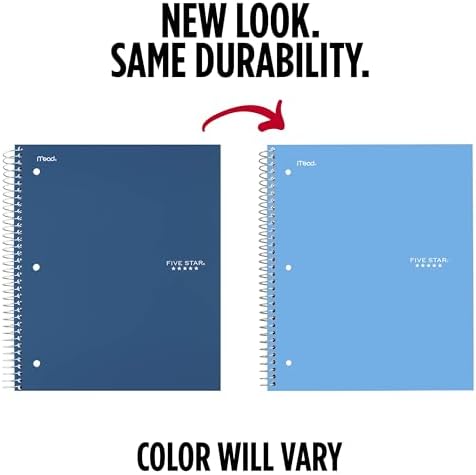 Five Star Spiral Notebook + Study App, 5 Subject, College Ruled Paper, 8-1/2" x 11", 200 Sheets, Fights Ink Bleed, Water Resistant Cover, Pacific Blue (73635)