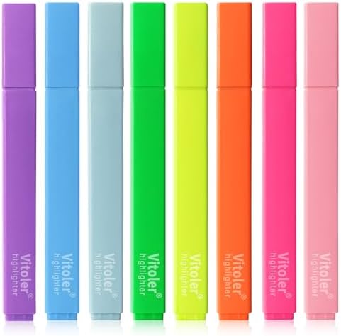 Vitoler Highlighters Assorted Color,Bright Color Dry Fast,Chisel Tip,8Pcs | long lasting ,Aesthetic,high quality for bible study,books,journal,writing,school office