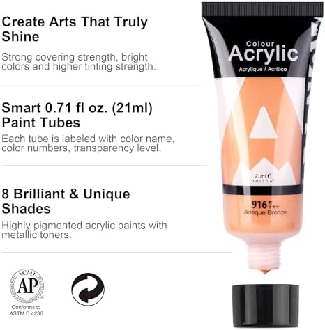 AUREUO Metallic Acrylic Paint Set 8 Colors x 0.71 Fl Oz / 21ml Tubes