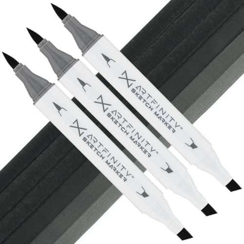 Artfinity Sketch Markers - Set of 3 - Gravel G9-8, Vibrant, Professional, Dye-Based Alcohol Markers for Artists, Drawing, Travel, & More