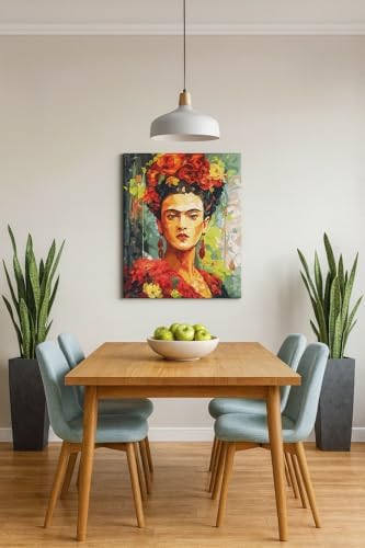 KitArt Premium Paint by Numbers Kit with Wooden Frame, Frida and Flowers, 16x20 Inch Canvas, Complete DIY Set with Acrylic Paints, Brushes, Instructions and Wooden Frame