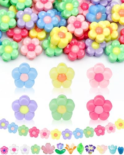 FIVEIZERO Flower Charms, 200PCS Acrylic Flower Beads for Bracelets