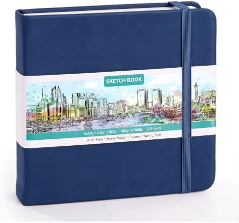 Sketch Book 5 x 5 Inch Navy Blue Small Sketchbook,80 Sheets Drawing Pad