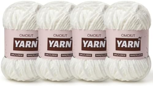 4 Packs Plush Chenille Chunky Crochet Yarn - Baby Yarn for Crocheting Soft - Velvet Yarns Knitting for Blankets Crafts - Fluffy Amigurumi Yarns 200g/262.5yds (4 Snow White)