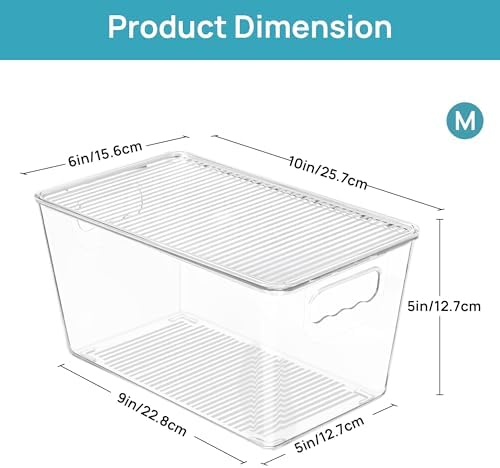 Vtopmart 1 Pack Clear Stackable Storage Bins with Lids and Handles, Medium | BPA-free Plastic, Organize Vertically, For Pantry Kitchen Fridge Cabinet Closet Bathroom, Built to Last, Easy to Move