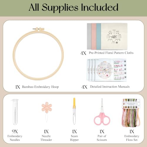 Dadanism Embroidery Kit for Beginners, 4 Pack Starter Embroidery Kits