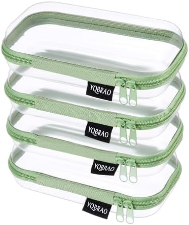 YQBRAO Clear Hard Shell Zipper Cases, 4 Small Cable Organizers, Green
