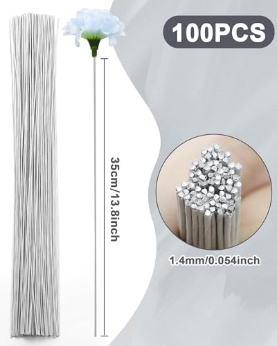 100 PCS FIVEIZERO 18 Gauge White Floral Wire Stems for Artificial Flower Making,Florist Wire,Flower Wires for Crafts,Alambre para Flores for Wreaths, Flower Arrangements and DIY Projects