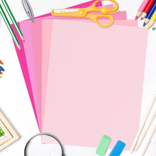 Whaline 50 Sheet 8.5 x 11 Inch Pink Card Stock Paper 5 Solid Pink Colors Core Scrapbook Craft Paper for Print DIY Art Making School Office Spring Supplies, 65lb