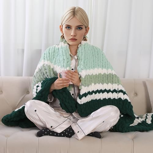 MABOZOO Assorted Chunky Yarn for Hand Knitting 8 Pack, Fluffy Jumbo Chenille Yarn, Soft Plush Yarn Bulky, Giant Thick Fuzzy Yarn for Arm Knitting,Green Multi(31.7 yds,8 oz Each Skein)