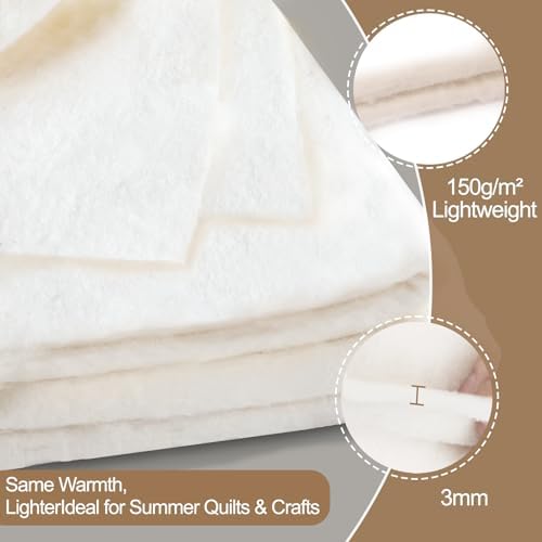 Natural Cotton Batting for Quilting Sewing Crafting & DIY Projects (68"x86", 150g/m² Lightweigh), Batting for Quilts