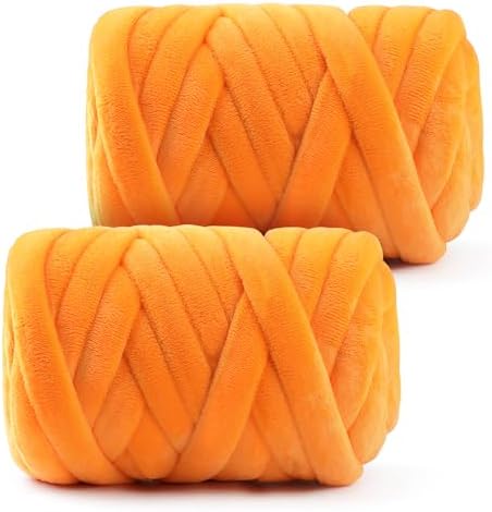 Chunky Yarn for Hand Knitting- Velvet Chenille Tube Yarns- Jumbo Yarns for Blankets, Pet Beds, Machine Washable (0.66 Lb/18.59 Yd), Easy No-Tool Arm Knitting & Crochet Project (2, Orange)